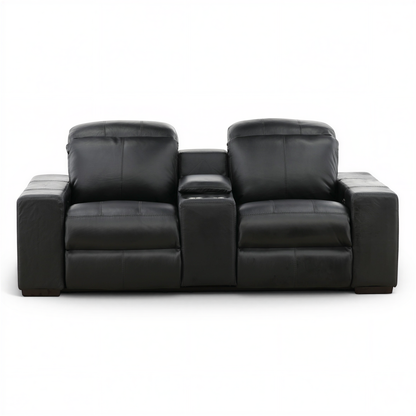 Evren Power Leather Console Loveseat Black