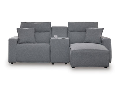 Ashley ModMax II 3-Piece Next-Gen Nuvella™ Performance Fabric Dual Power Reclining Modular Sectional with Chaise and Console Right-Facing