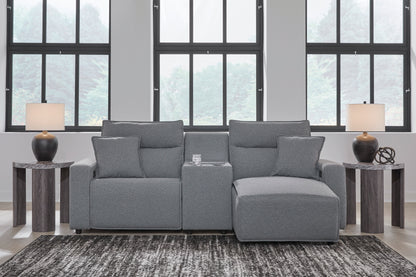 Ashley ModMax II 3-Piece Next-Gen Nuvella™ Performance Fabric Dual Power Reclining Modular Sectional with Chaise and Console