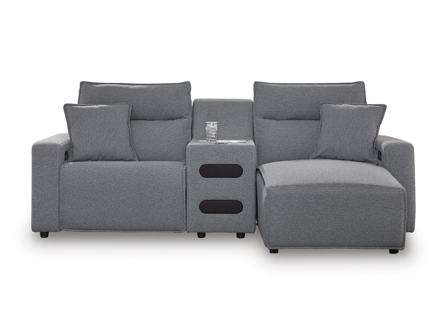 Ashley ModMax II 3-Piece Next-Gen Nuvella™ Performance Fabric Dual Power Reclining Modular Sectional with Chaise and Audio Console Right-Facing