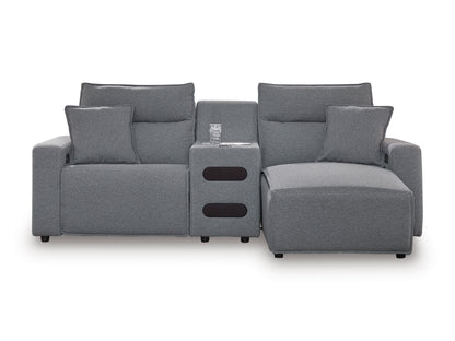 Ashley ModMax II 3-Piece Next-Gen Nuvella™ Performance Fabric Dual Power Reclining Modular Sectional with Chaise and Audio Console Right-Facing