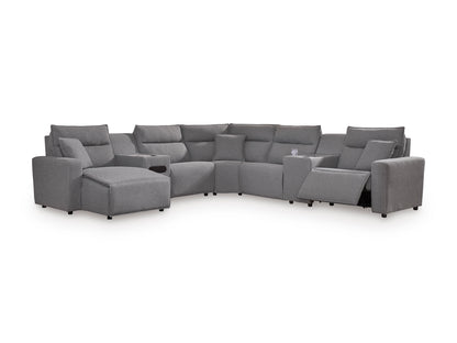 ModMax II 7-Piece Next-Gen Nuvella™ Performance Fabric Dual Power Reclining Modular Sectional with Chaise and Consoles
