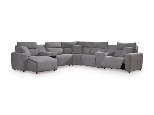 ModMax II 7-Piece Next-Gen Nuvella™ Performance Fabric Dual Power Reclining Modular Sectional with Chaise and Consoles