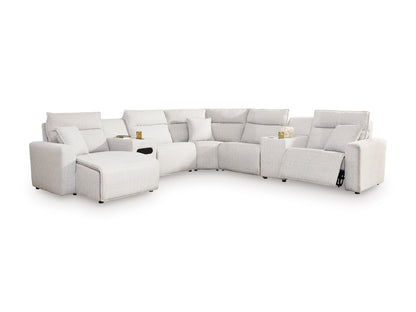 Ashley ModMax II 7-Piece Next-Gen Nuvella™ Performance Fabric Dual Power Reclining Modular Sectional with Chaise and Audio Consoles