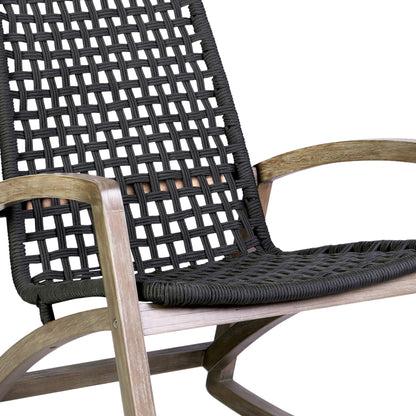 Sequoia Outdoor Patio Rocking Chair in Light Eucalyptus Wood and Charcoal Rope