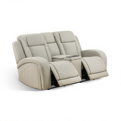 Phoenix Leather Power Reclining Console Loveseat