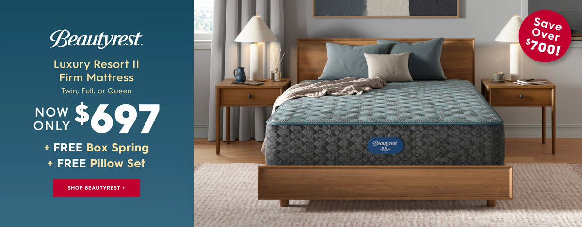 Beautyrest Luxury Resort II firm mattress. Twin, Full, or Queen now only $697. Get free box spring and free pillow set. Save over $700! Shop Beautyrest