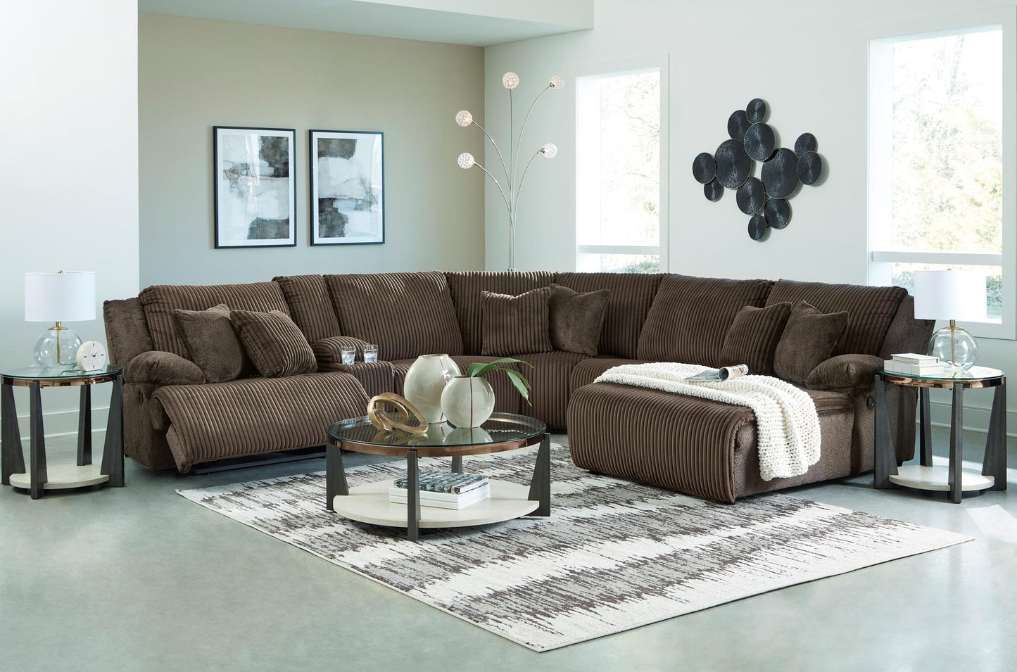 Top Tier Right Facing 6-Piece Reclining Console Sectional with Chaise