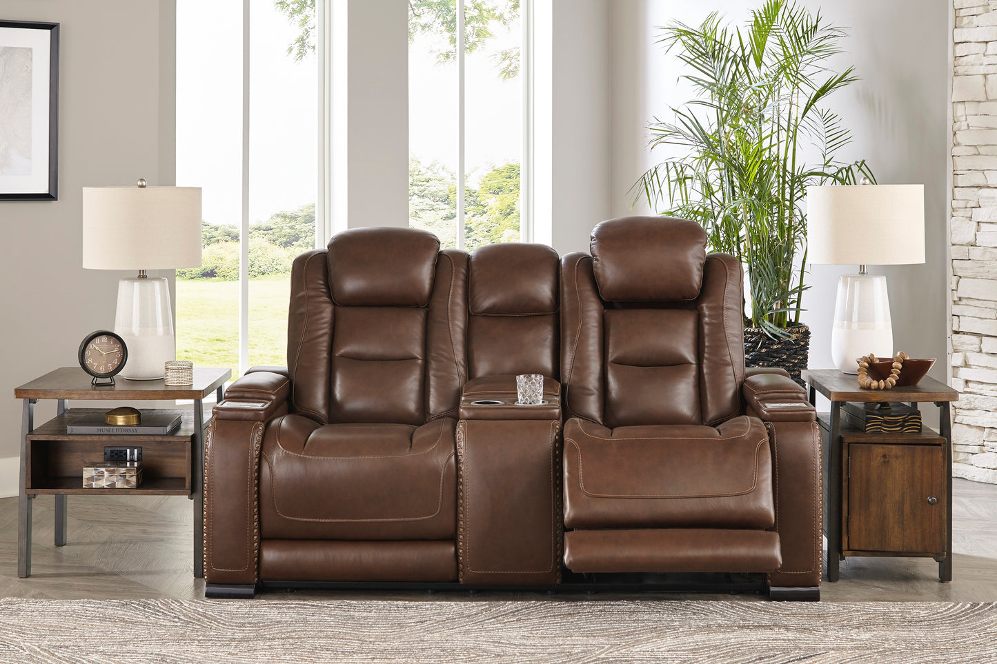 Man-Den Power Reclining Loveseat with Console