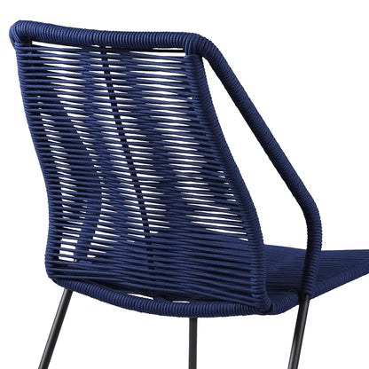 Clip Indoor Outdoor Stackable Steel Dining Chair with Blue Rope (Set o