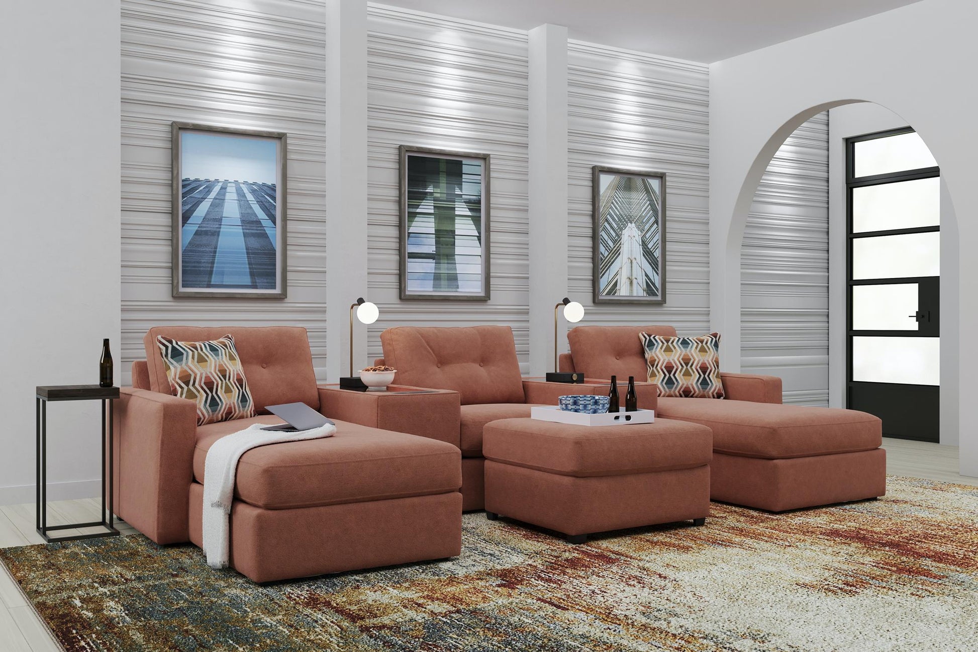 Modular One 5-Piece Theater Sectional with E-Console - Cantaloupe