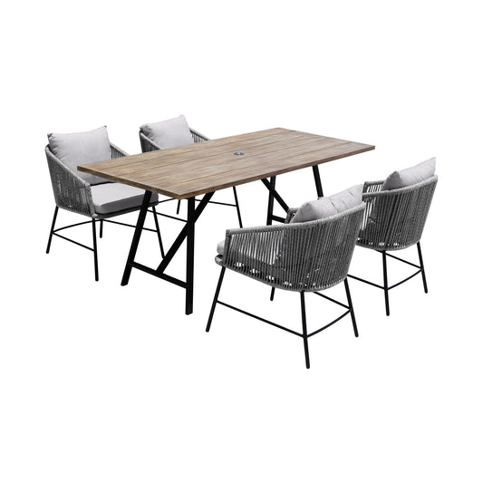 Koala and Calica 5 Piece Dining Set in Light Eucalyptus and Metal with