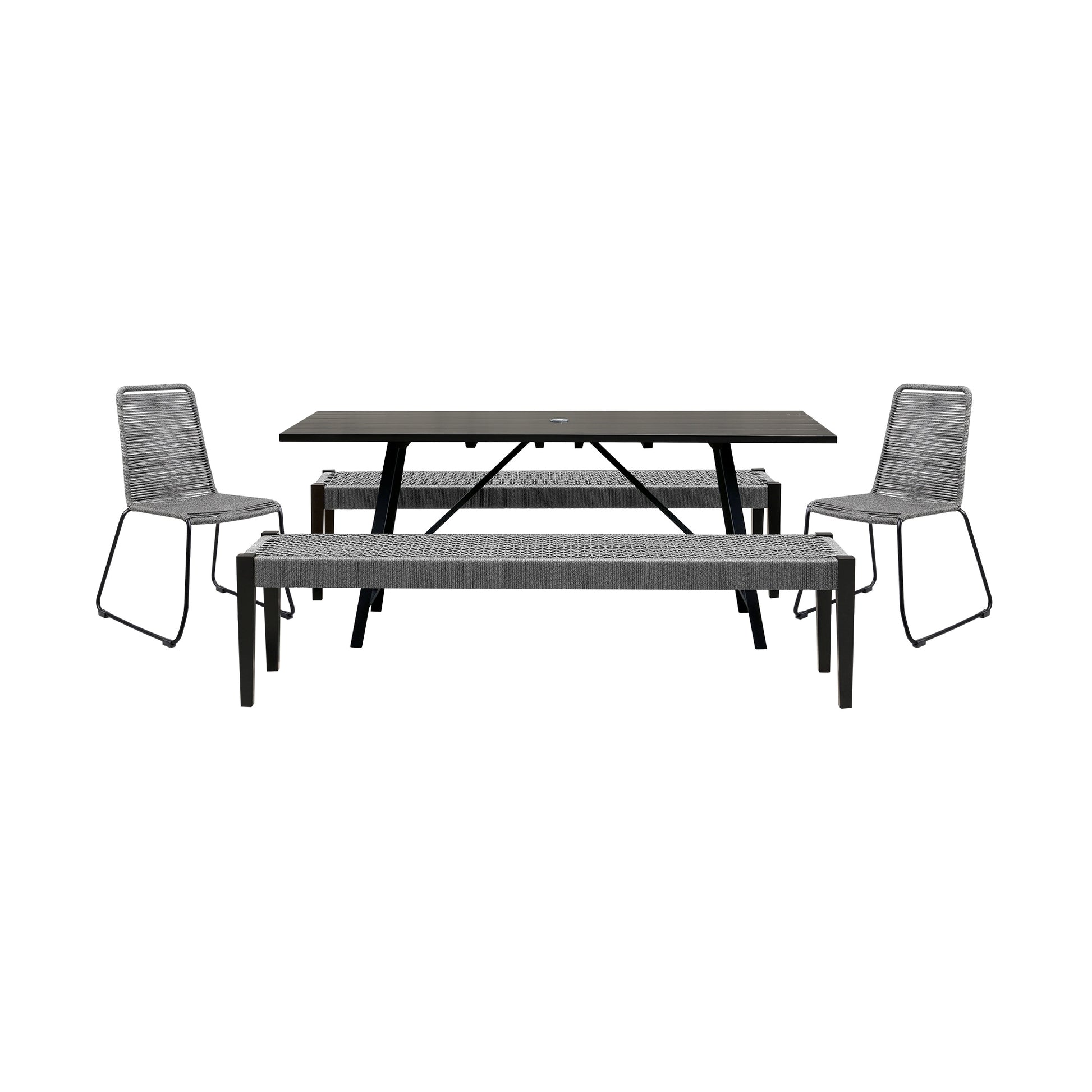 Koala Shasta and Camino 5 Piece Outdoor Dining Set in Dark Eucalyptus Wood with Gray Rope