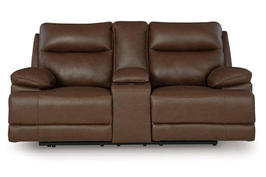 VonRyan Leather Power Reclining Console Loveseat