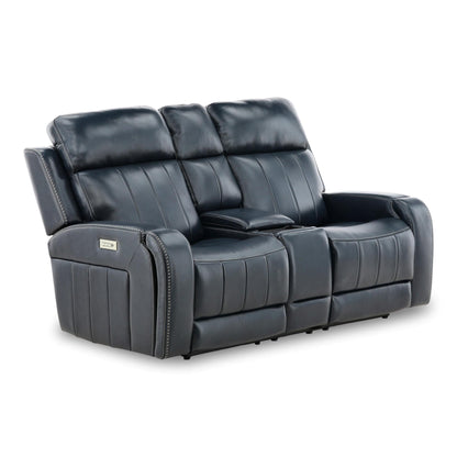 Hampton Leather Power Reclining Console Loveseat