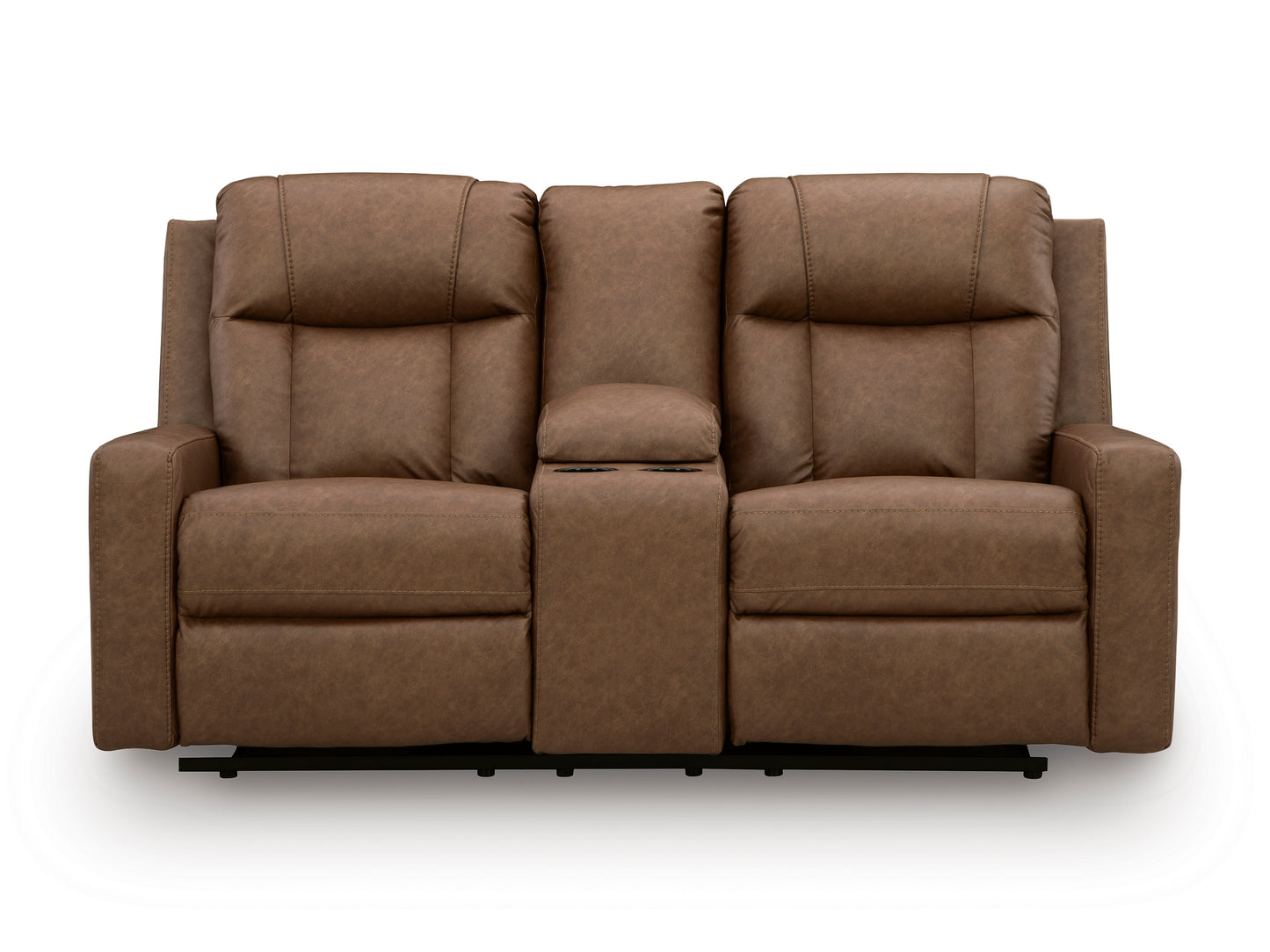 Mackmenville Double Reclining Console Loveseat Caramel
