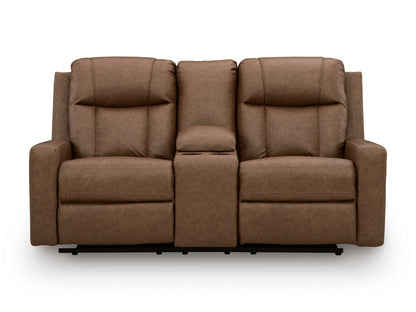 Mackmenville Double Reclining Console Loveseat Caramel
