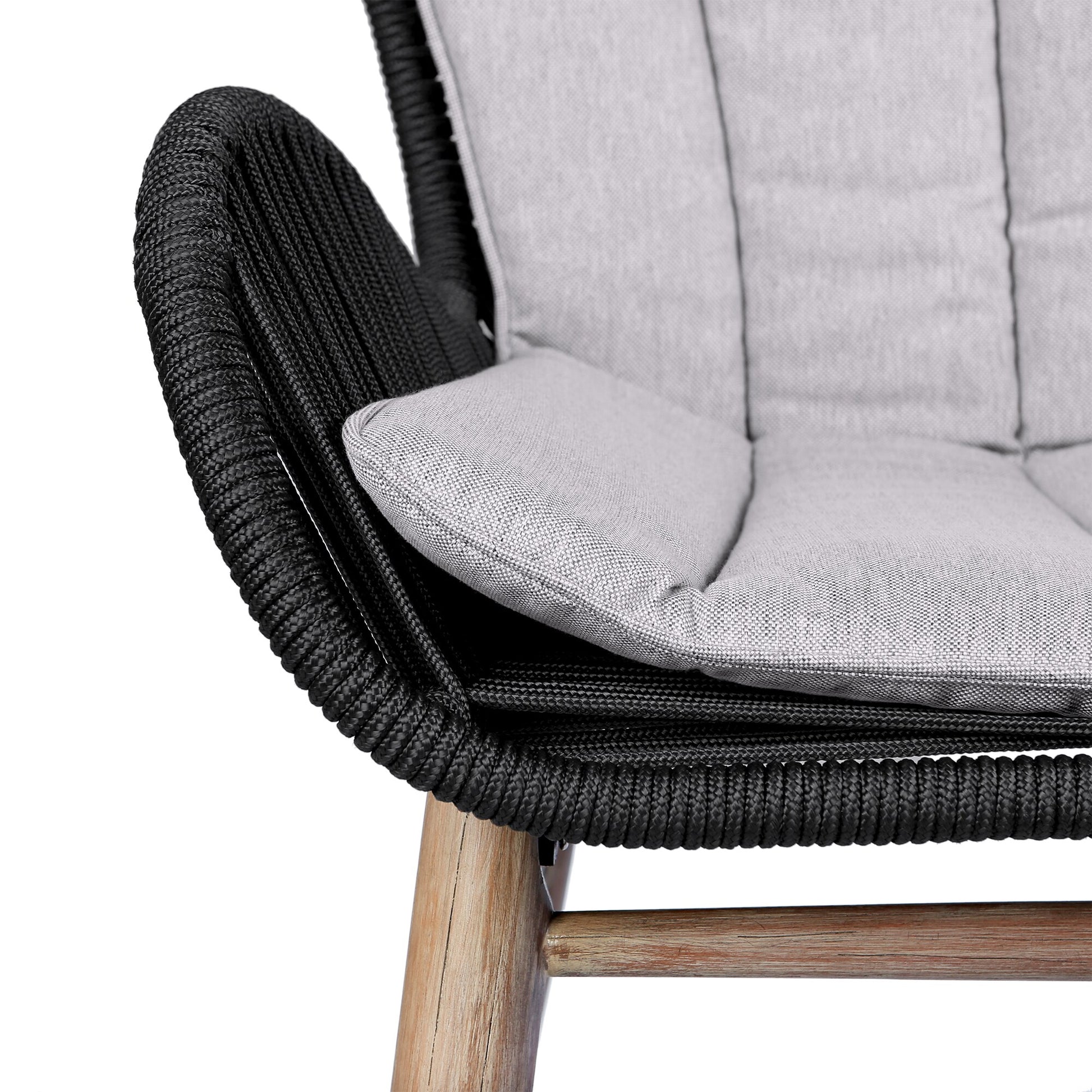 Fanny Outdoor Patio Dining Chair in Light Eucalyptus Wood and Charcoal Rope