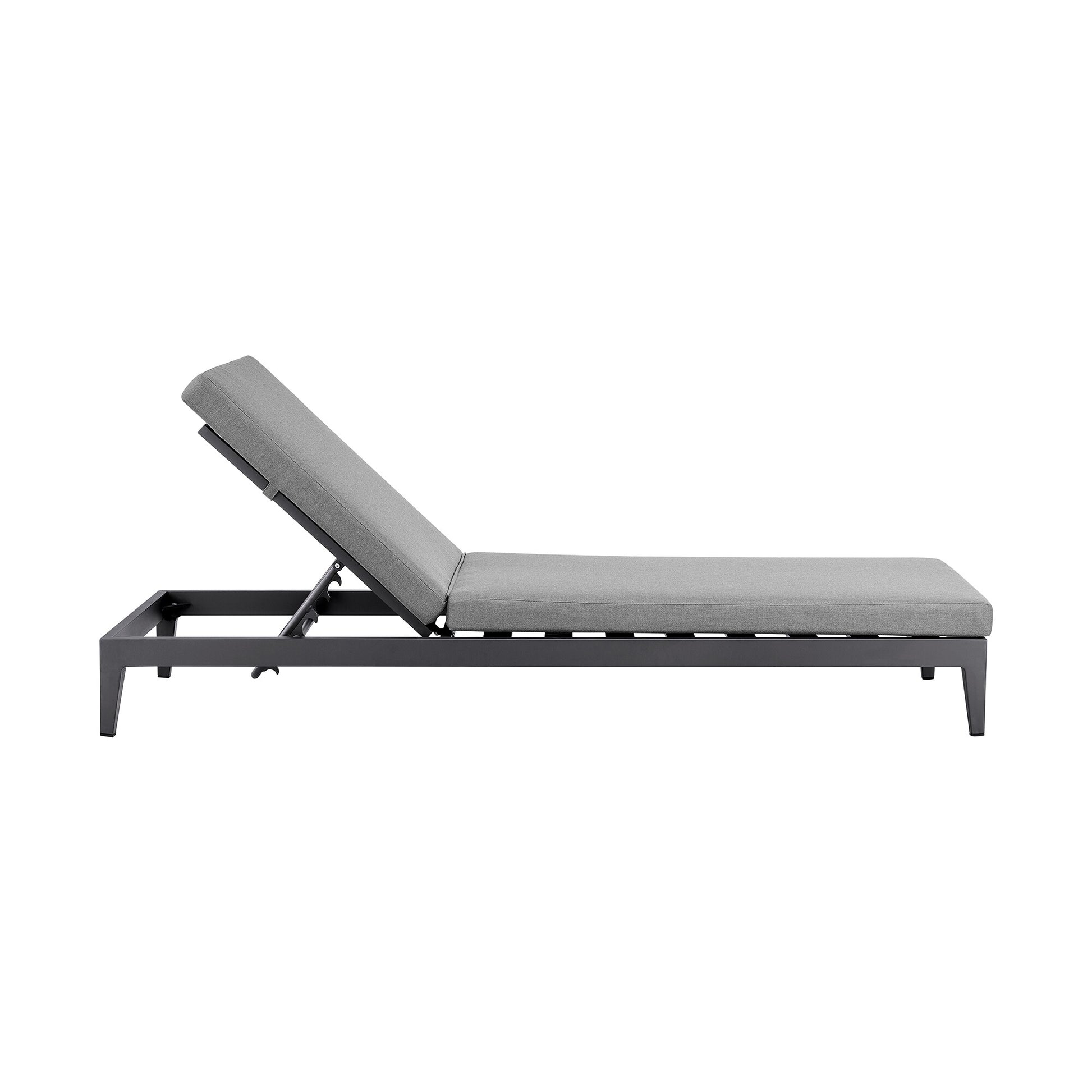 Argiope Outdoor Patio Adjustable Chaise Lounge Chair in Aluminum with Gray Cushions