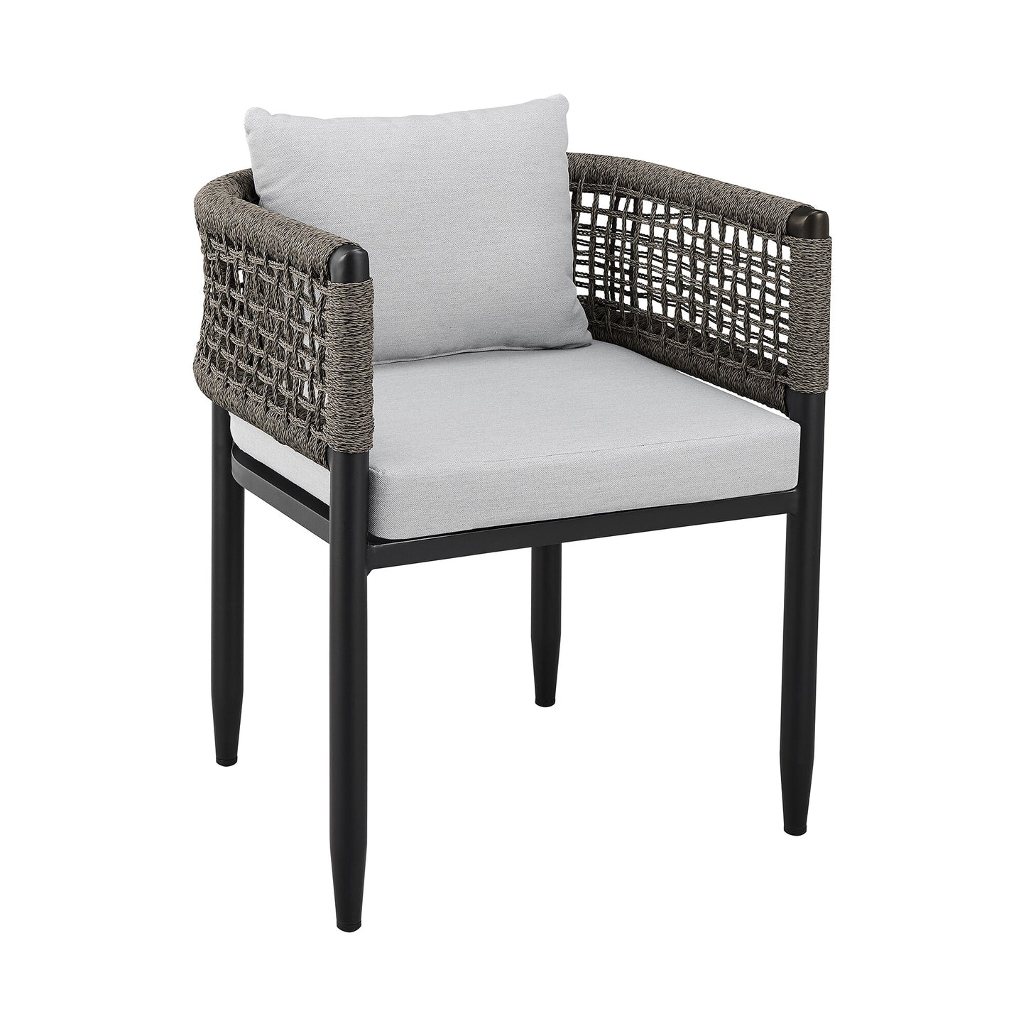 Felicia Outdoor Patio Dining Chair in Aluminum with Gray Rope and Cushions (Set of 2)