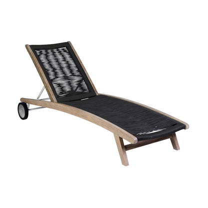 Chateau Outdoor Patio Adjustable Chaise Lounge Chair in Eucalyptus Wood and Charcoal Rope