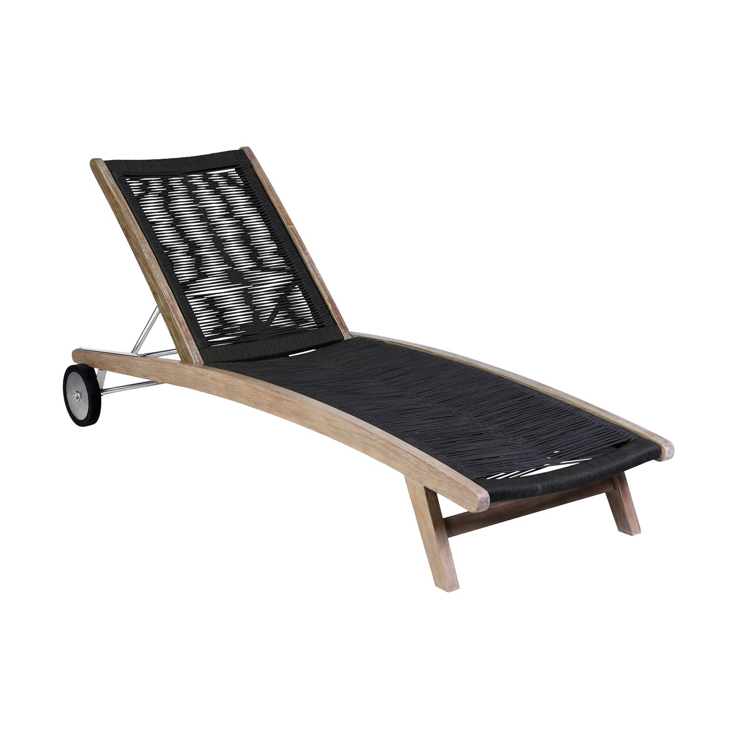 Chateau Outdoor Patio Adjustable Chaise Lounge Chair in Eucalyptus Wood and Gray Rope Black