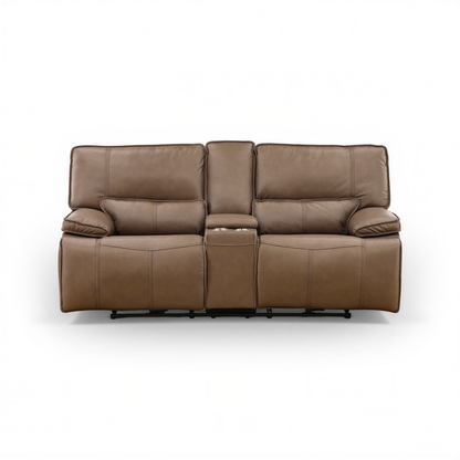 Bozeman II Leather Power Reclining Console Loveseat Sable