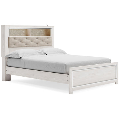 Altyra King Panel Bed with Upholstered Bookcase Headboard