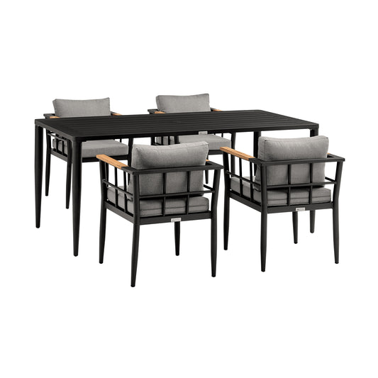 Koala and Calica 5 Piece Dining Set in Dark Eucalyptus and Metal with 
