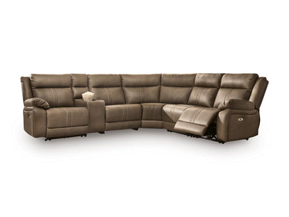 Ashley Max-Media 6-Piece Dual Power Reclining Modular Sectional with Audio Console and 3 Reclining Seats