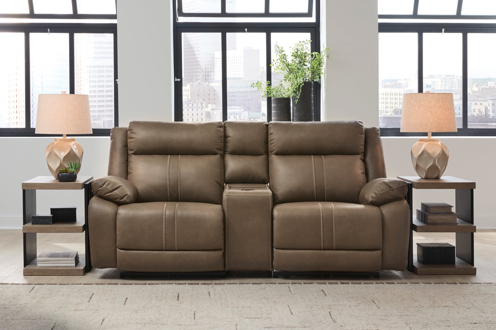 Ashley Max-Media 3-Piece Dual Power Reclining Modular Loveseat with Audio Console