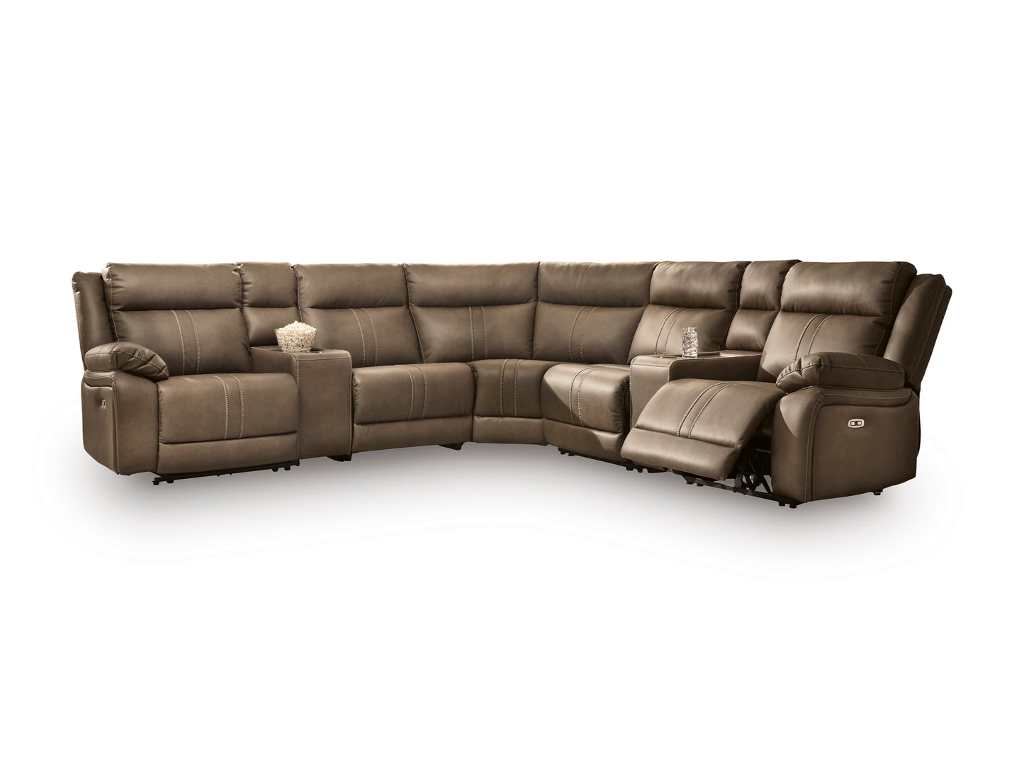 Ashley Max-Media 7-Piece Dual Power Reclining Modular Sectional with Audio Consoles and 2 Reclining Seats