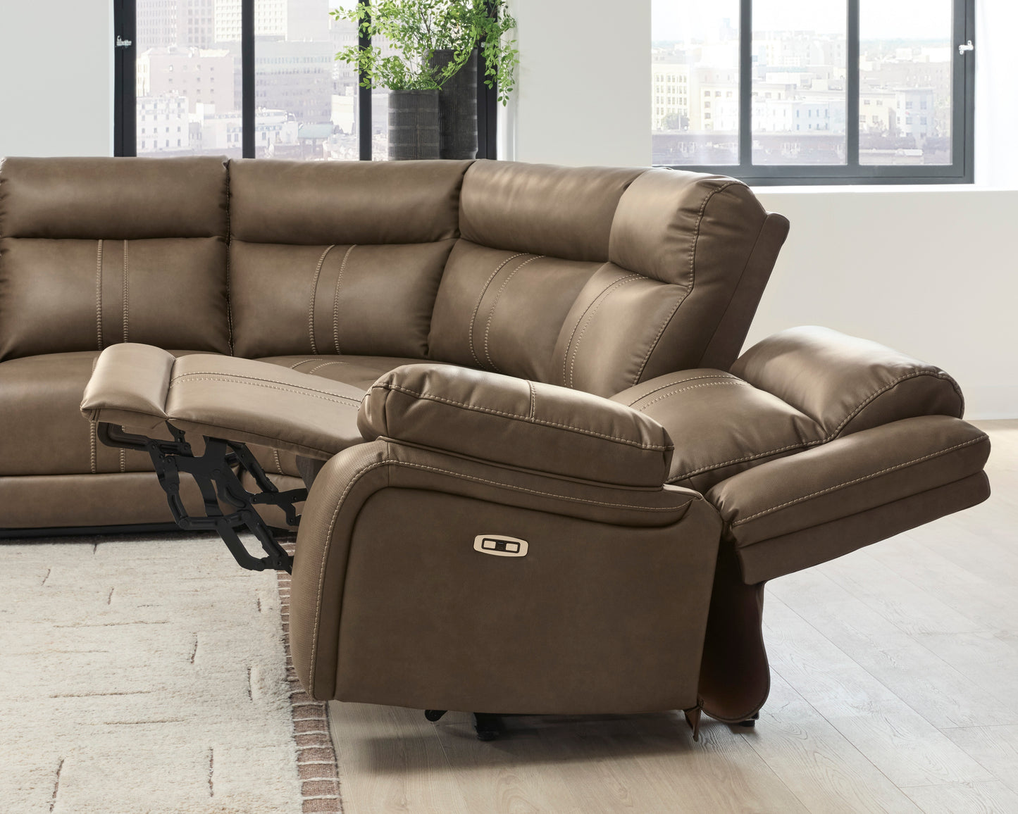 Ashley Max-Media 6-Piece Dual Power Reclining Modular Sectional with Audio Console and 3 Reclining Seats