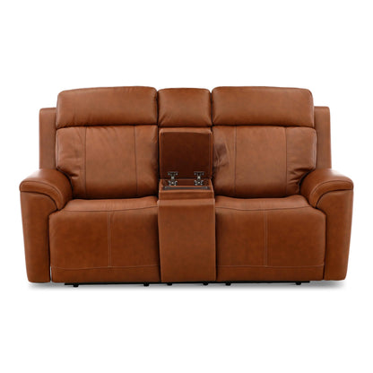 Adrian Leather Power Reclining Console Loveseat