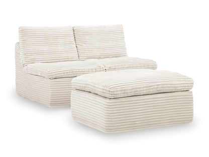 Ashley Canefield 3-Piece Armless Chairs with Ottoman Set