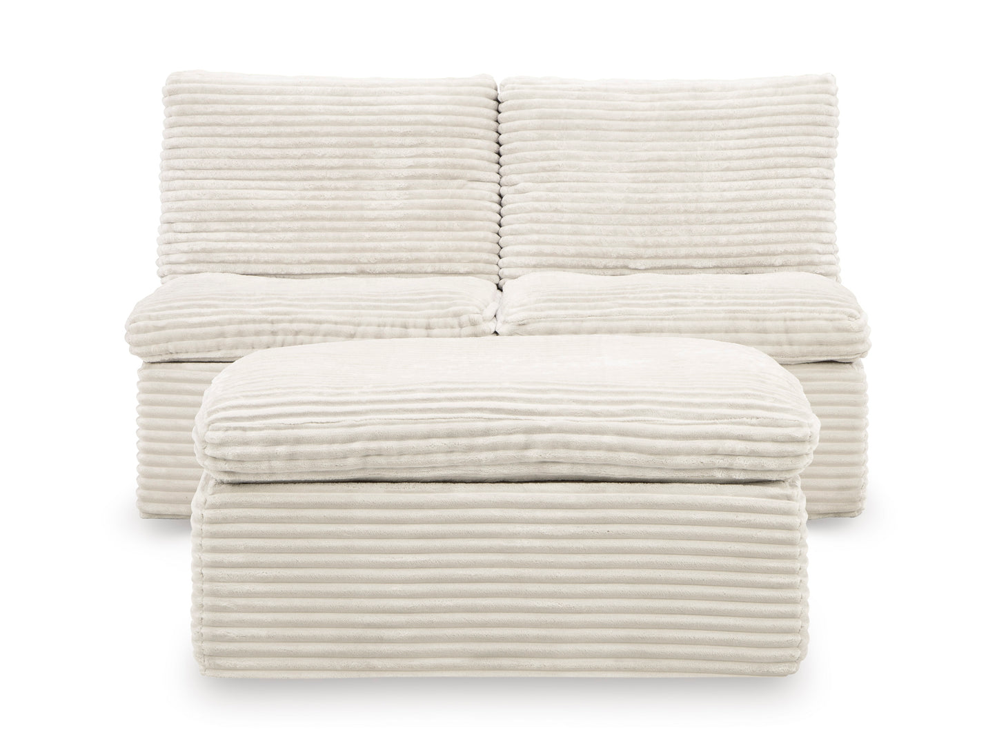 Ashley Canefield 3-Piece Armless Chairs with Ottoman Set