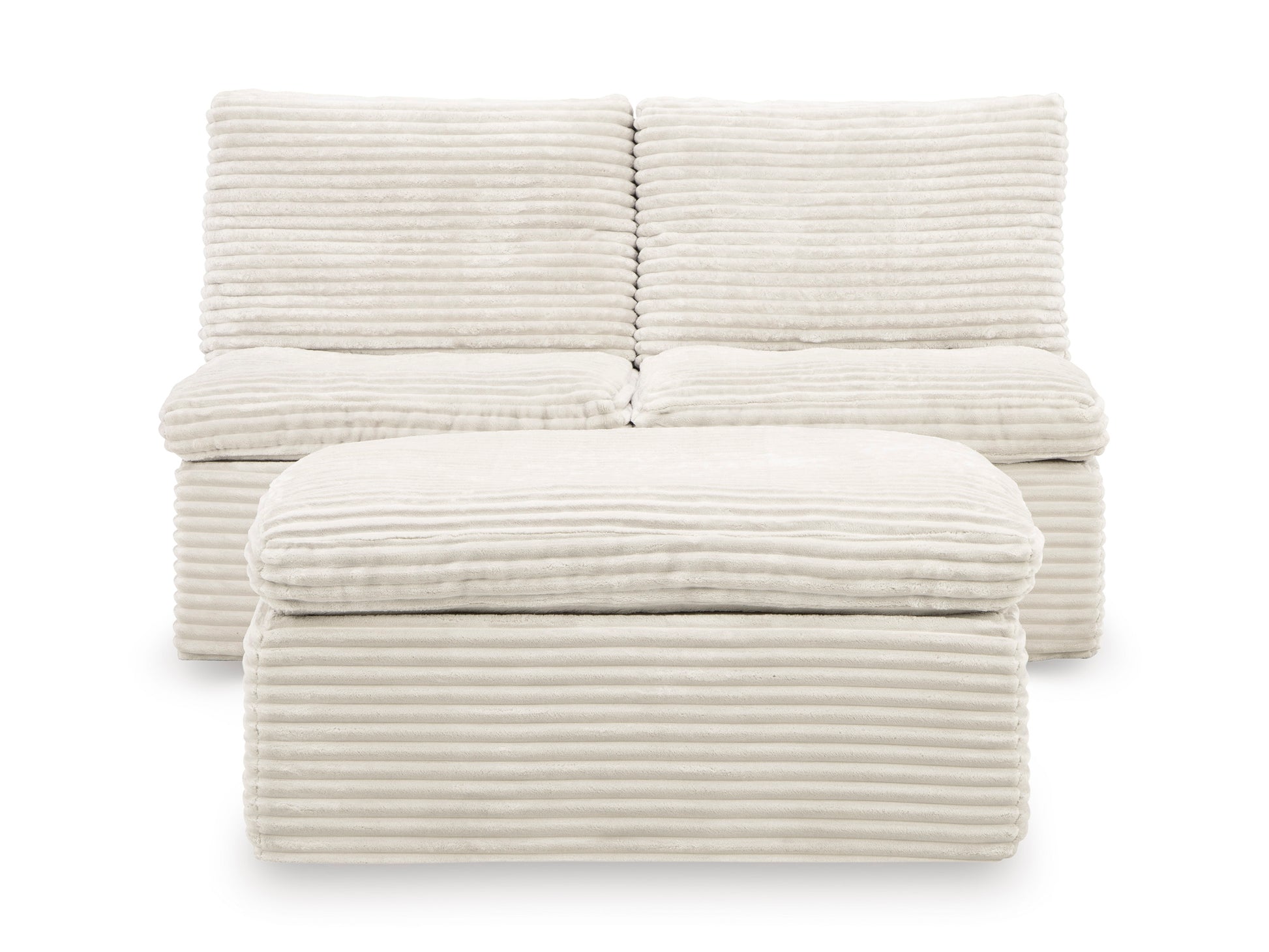 Ashley Canefield 3-Piece Armless Chairs with Ottoman Set