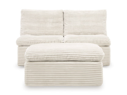 Ashley Canefield 3-Piece Armless Chairs with Ottoman Set
