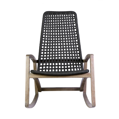 Sequoia Outdoor Patio Rocking Chair in Light Eucalyptus Wood and Charcoal Rope