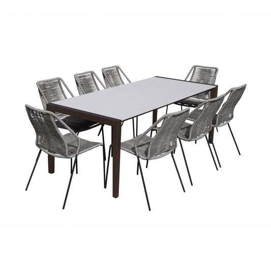 Fineline and Clip Indoor Outdoor 9 Piece Dining Set in Dark Eucalyptus Wood