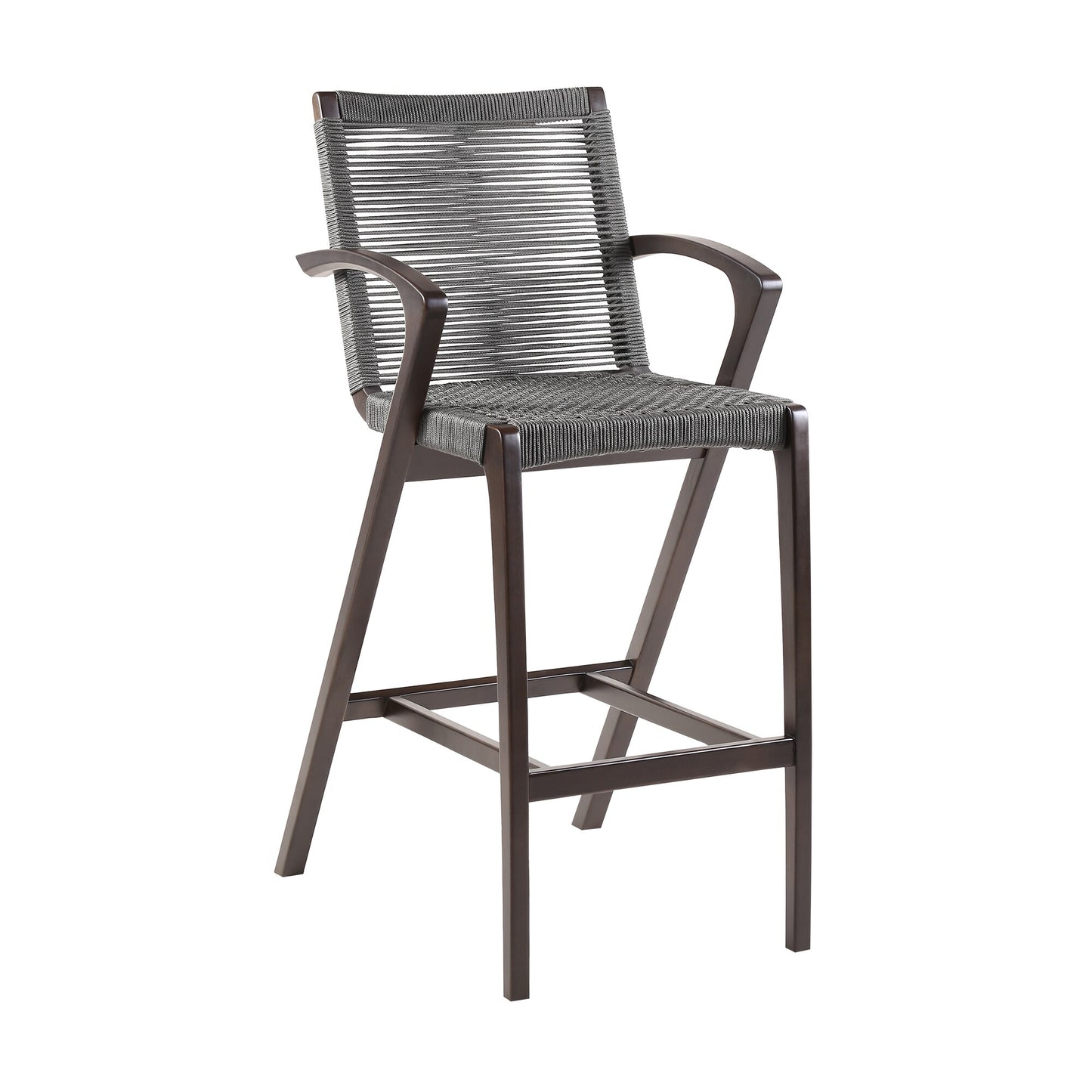 Nabila Outdoor Dark Eucalyptus Wood and Gray Rope Counter and Bar Height Stool