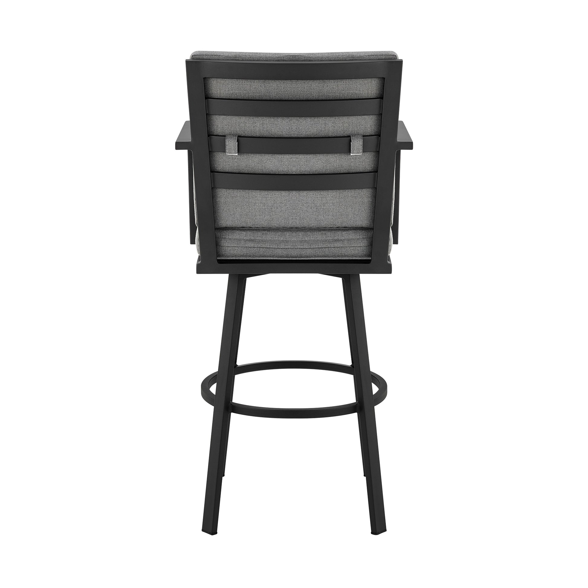 Don 30" Outdoor Patio Swivel Bar Stool in Black Aluminum with Grey Cushions