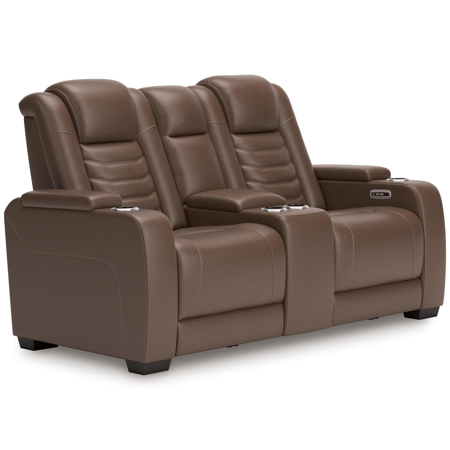 High Impact Leather Power Reclining Console Loveseat