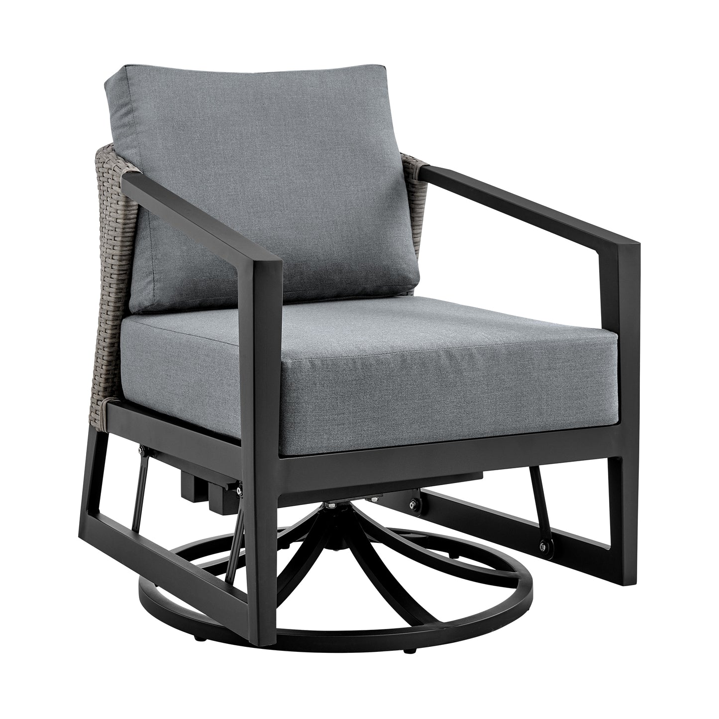 Aileen Outdoor Patio Swivel Lounge Chair in Aluminum with Gray Cushions