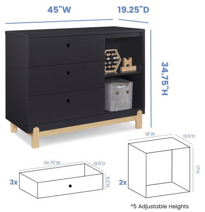 Poppy 3 Drawer Dresser with Cubbies