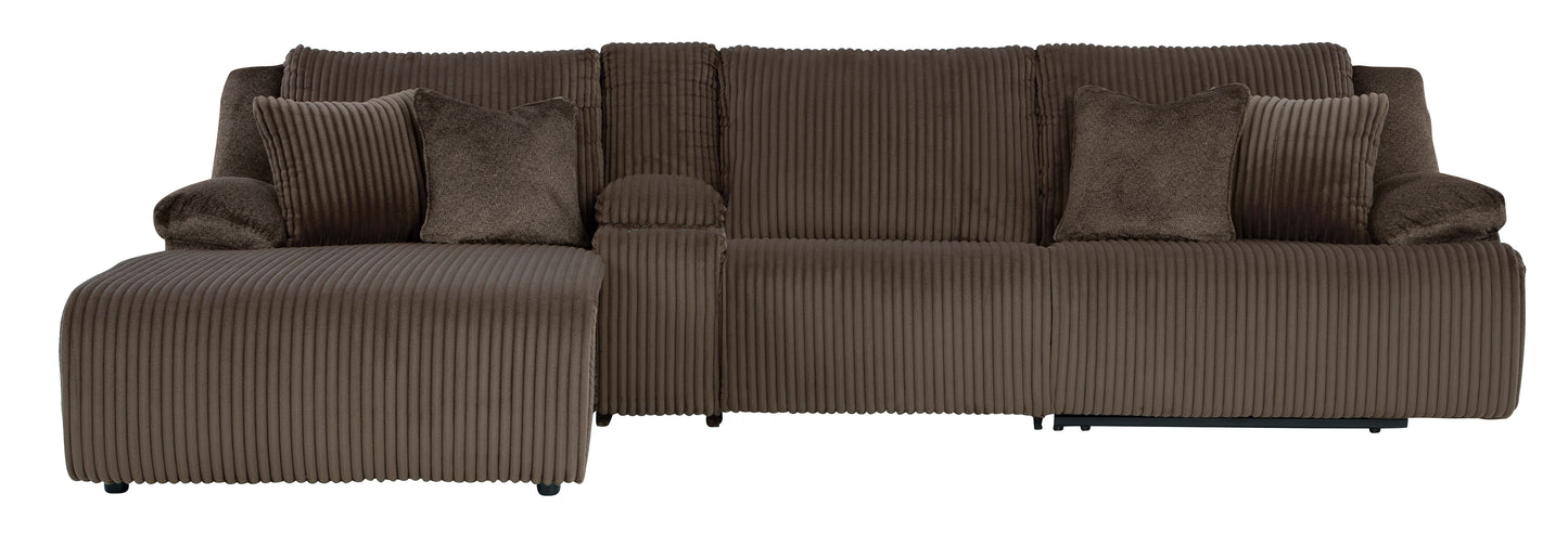 Ashley Top Tier 4-Piece Reclining Sectional with Chaise Chocolate Left-Facing