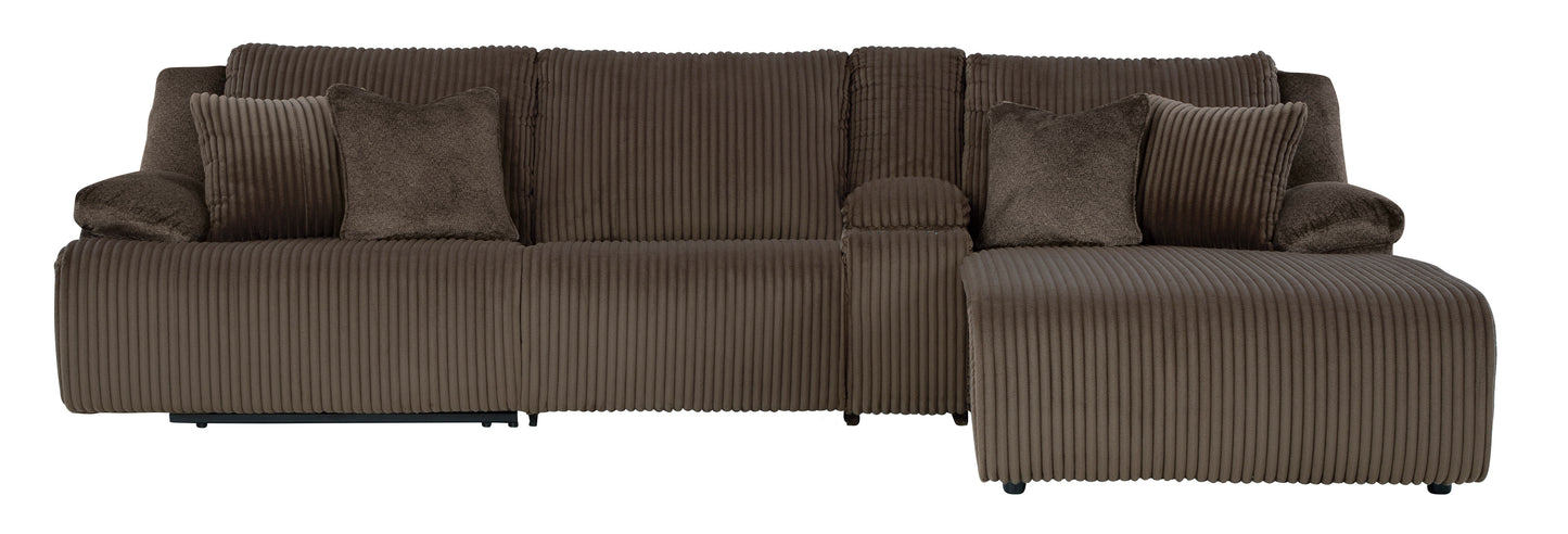 Ashley Top Tier 4-Piece Reclining Sectional with Chaise Chocolate Right-Facing