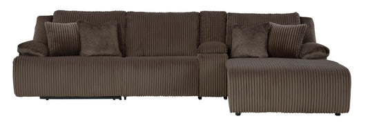 Ashley Top Tier 4-Piece Reclining Sectional with Chaise Chocolate Right-Facing