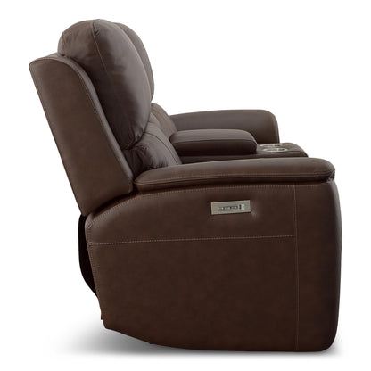 Carmen Leather Power Reclining Loveseat with Console