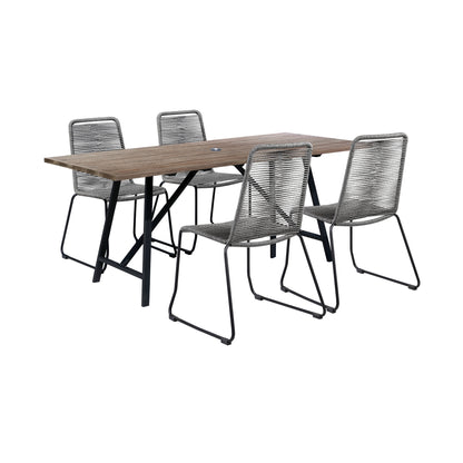 Koala and Shasta 5 Piece Outdoor Patio Dining Set in Light Eucalyptus Wood and Gray Rope